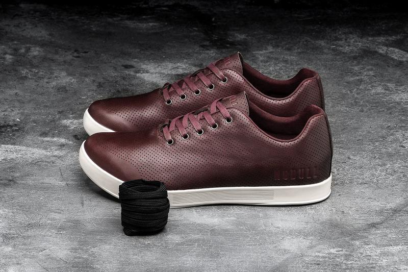 Burgundy Nobull Burgundy Leather Men's Trainers | CA K1410O